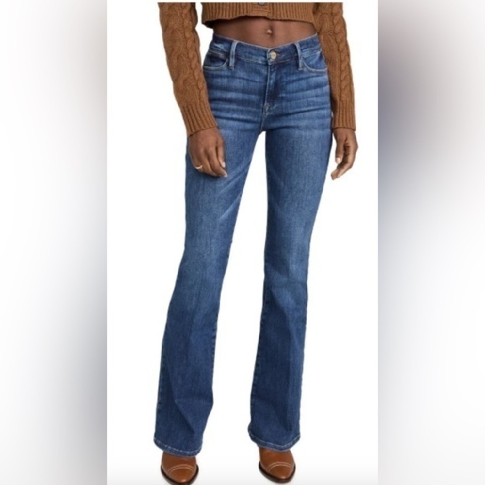 FRAME Le High Waist Flare Jeans Bestia Wash Dark Blue 30 NWT Premium Denim